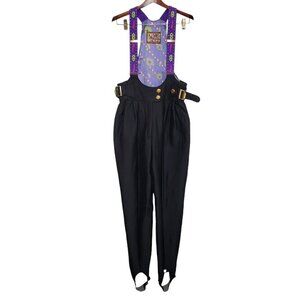 Phenix Women's Ski Snow Board Overall Pants Black Purple Size 12 Retro Vintage